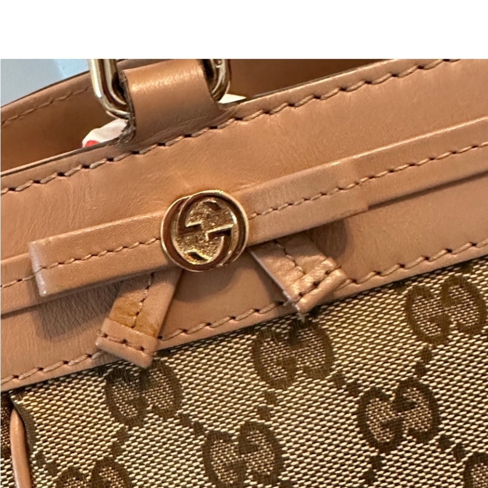 Gucci GG Canvas Tote Bag Tan Leather Trim Small/Medium Classic Monogram - Picture 4 of 9